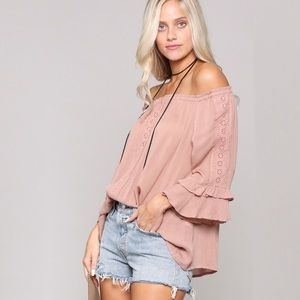 KyeMi | Charlene de Monaco Rosa Off the Shoulder Blush Pink Blouse